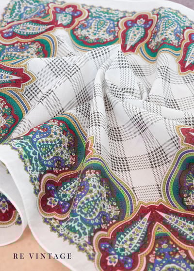  撞色菱格紋棉料小絲巾2