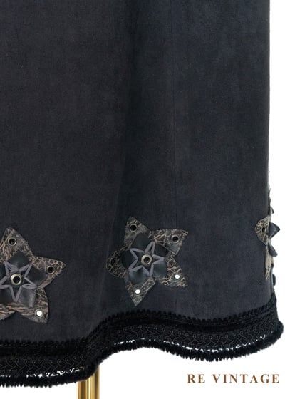 星軌觀測者 - 皮革小花深灰色中長裙（26"）9