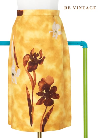 日落巴黎 -黃扎染水墨花朵短裙（25"）1