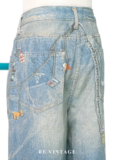 趣味擬真吊飾印花水洗高腰寬版褲（26"）11