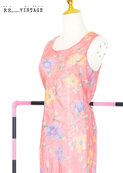 春天雙色花花桃粉色長洋裝3