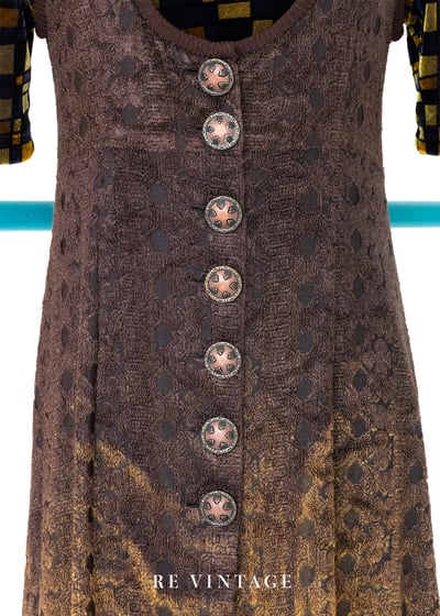 Yellow Brown Gradient 漂亮燒絨小花洋裝/長版背心4