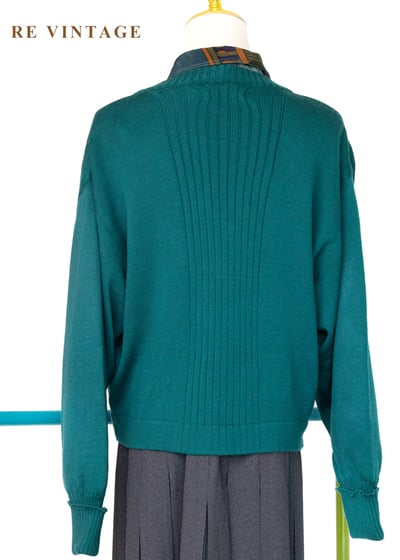 雙排雕花金釦暖綠色針織外套10