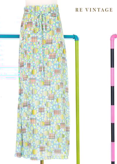 天空藍線條泡泡長裙（27"）1