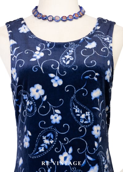 月光身藍花會絨布長洋裝8