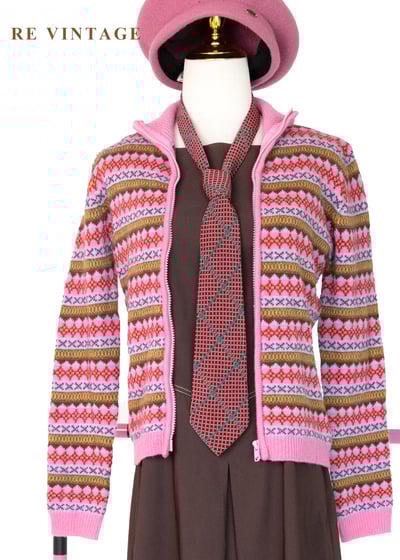 Fair Isle 圖騰霧粉色針織外套1