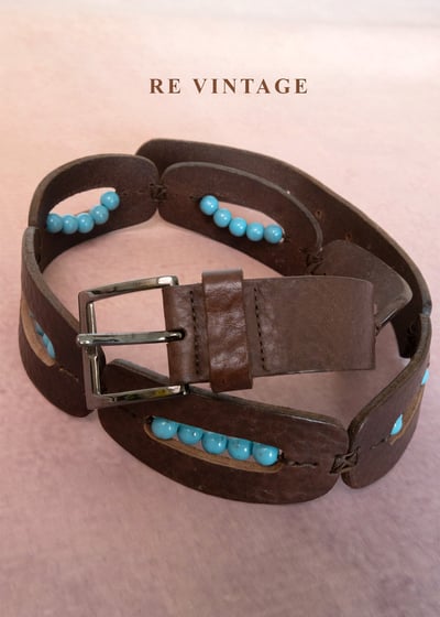 圓潤藍珠深棕色個性皮帶（25-28"）2