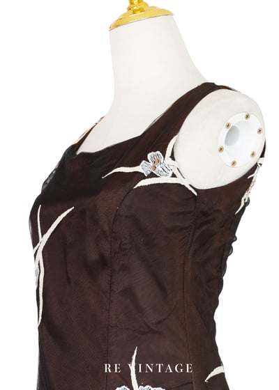 白花香氣咖啡棕網紗迷你洋裝9