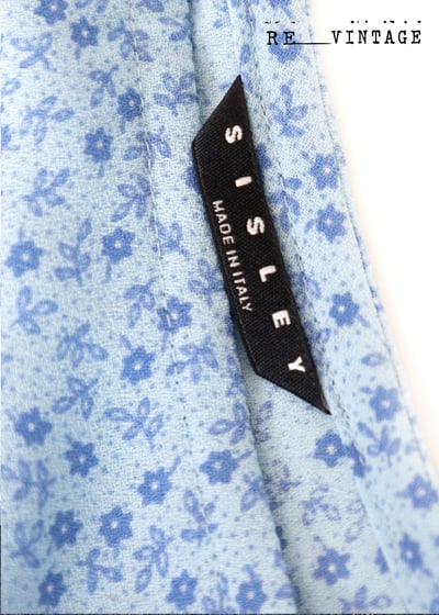 義大利製 - Sisley 水藍色小花長洋裝5