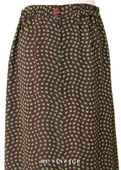 咖啡底綠色扭曲方格印花長裙（24-28"）9