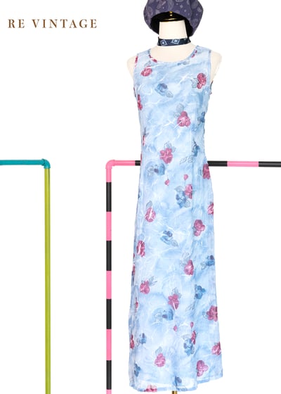 Aqua 水藍的你粉紅的花長洋裝1
