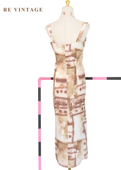 奶油咖啡暈染繞頸長洋裝13