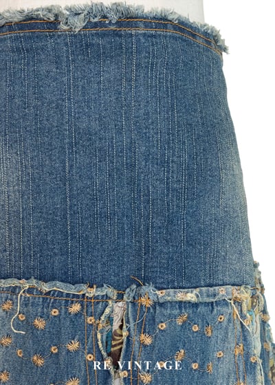 叛逆愛麗絲 - 洗舊小花拼貼丹寧美裙（29"）7