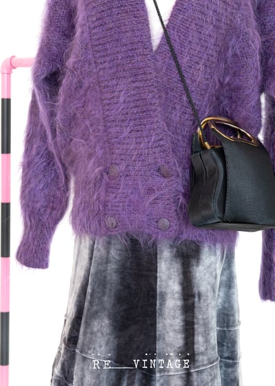 薰衣草紫色海馬毛雙排釦針織毛衣外套6