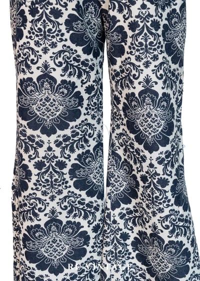 深藍白花復古花紋喇叭褲12