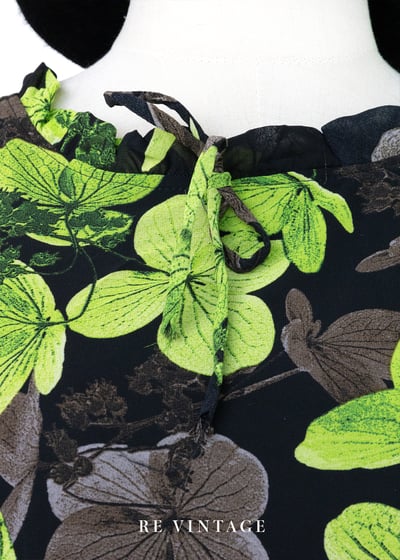 綠色花影黑雪紡連身褲11