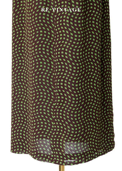 咖啡底綠色扭曲方格印花長裙（24-28"）10