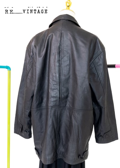 高級霧面黑長版皮革外套11