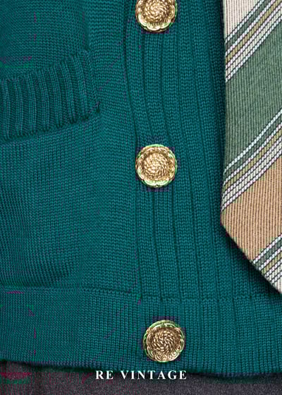 雙排雕花金釦暖綠色針織外套5