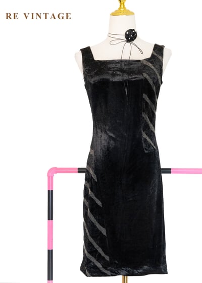 邊邊斑馬黑絨迷你洋裝1