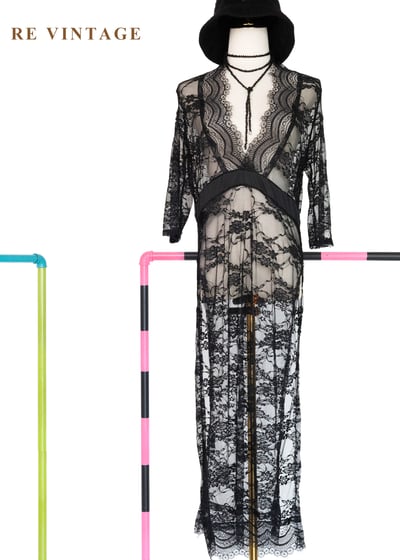 酷辣黑蕾絲透膚長版洋裝/罩衫1