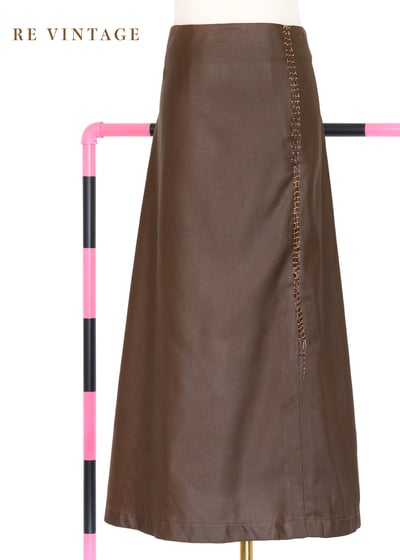 質感單品 - 深棕色金珠線條中長裙（27"）1