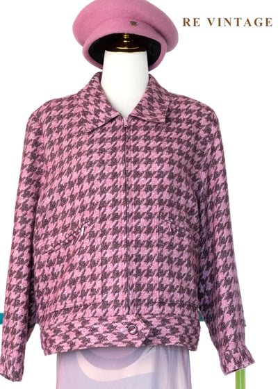 叛逆甜心 - 粉紅千鳥格毛呢拉鍊外套1