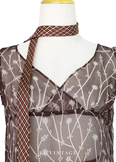 咖啡小白花透膚上衣3