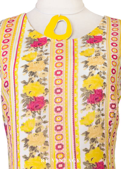 奶油檸檬黃線條粉紅玫瑰迷你洋裝7