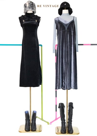 夜色灰光疊影絨布長洋裝2