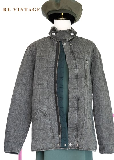 重磅水洗迷幻格紋硬挺夾克1