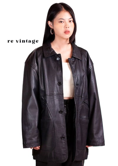 高級霧面黑長版皮革外套3