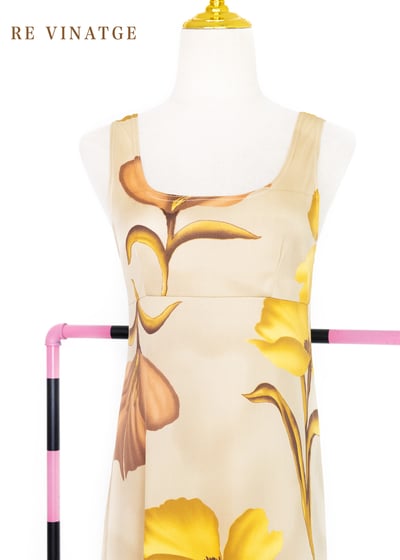 Made in USA - 奶茶色大黃花彈性洋裝3