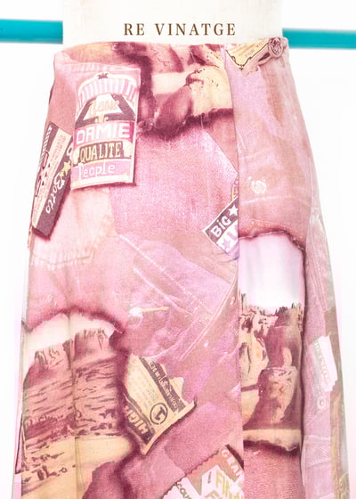 粉粉紅棉質仿牛仔拼接圖紋長裙（27")9