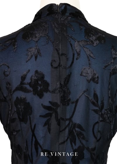 藍色黑花夢語旗袍領迷你洋裝12