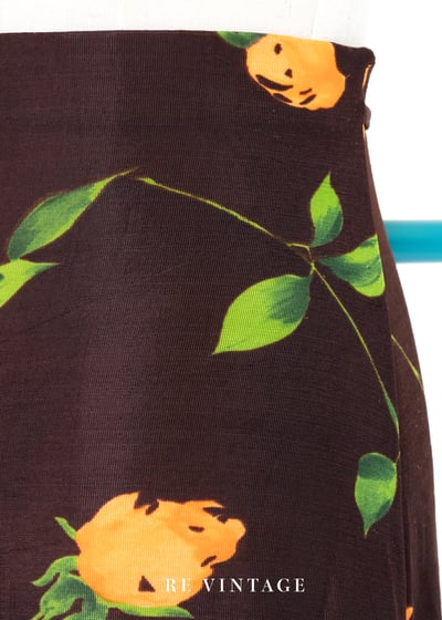 橘色小花高腰水水彈性布料長裙（23"-27"）12