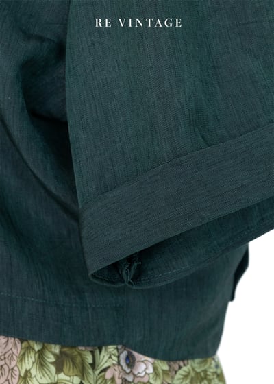 復古精緻墨綠色金釦短版上衣/罩衫9
