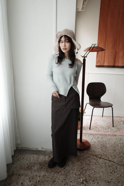 (設計師款）雙層開衩牛仔抽鬚長裙3