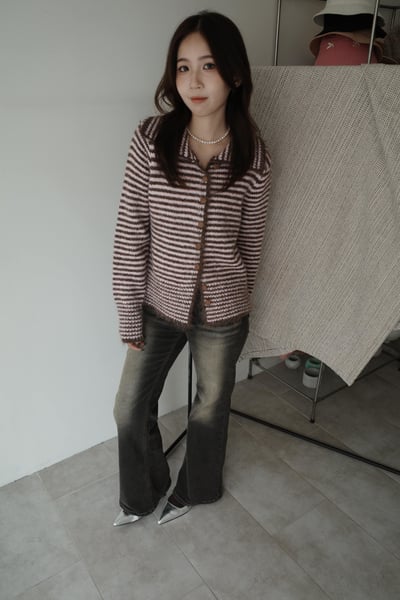 糖果撞色條紋排扣毛線外3