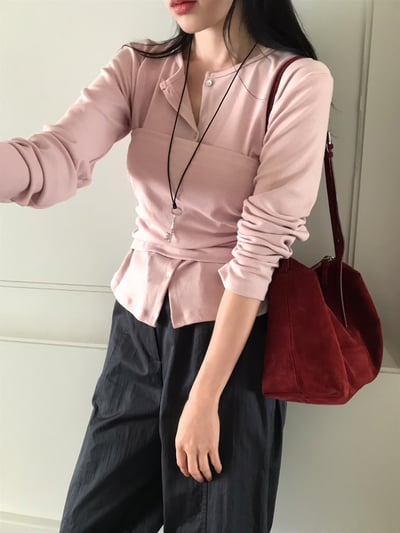 韓妞感滿滿！假兩件平口層次上衣7