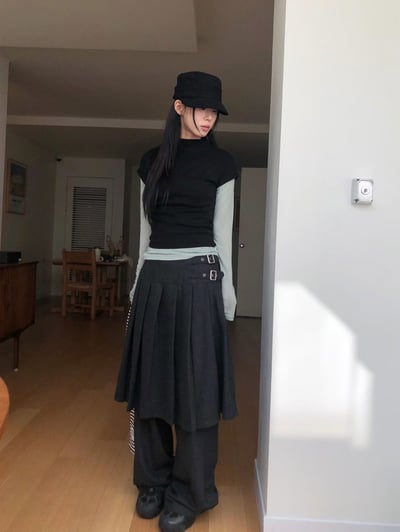 (special) 挺料毛呢百摺釦環褲裙10