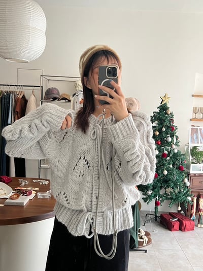 {質感高單}手袖設計雙綁帶羊駝毛毛衣外1