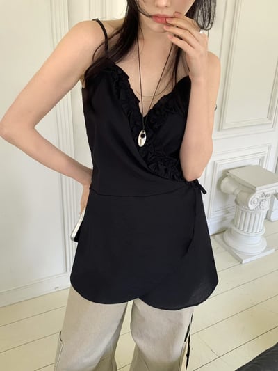 仙女荷葉邊交叉繞腰綁帶上衣3