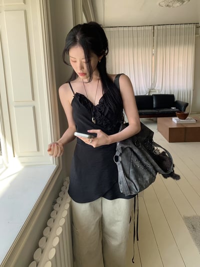 仙女荷葉邊交叉繞腰綁帶上衣14