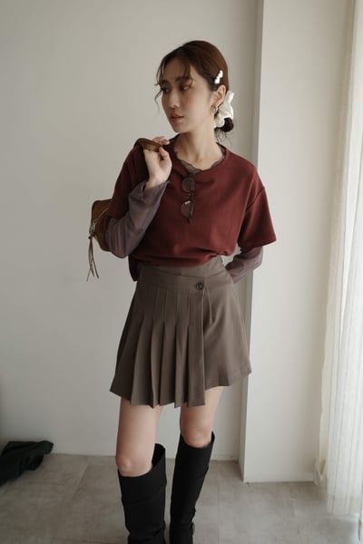 斜單扣打褶褲裙2