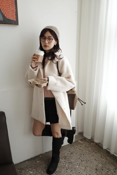 (質感best) 韓國手工羊毛領片中長版毛外4