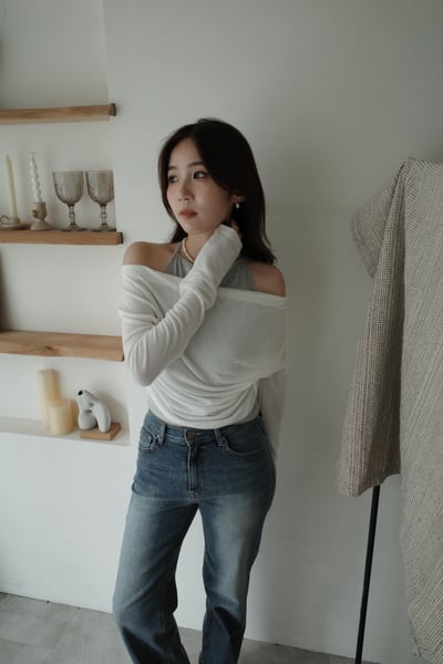 鬆鬆垂領假兩件繞脖上衣6