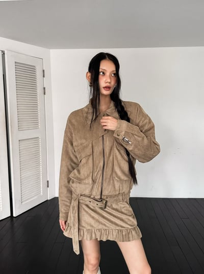 下擺設計麂皮半裙4