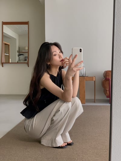 小口袋彈性直筒褲8