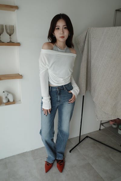 鬆鬆垂領假兩件繞脖上衣3